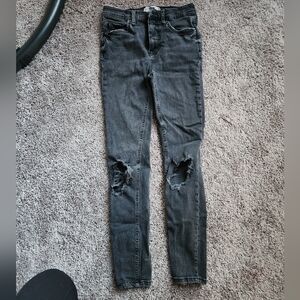 Free People Distressed Black High Rise Skinny Jeans Size 26